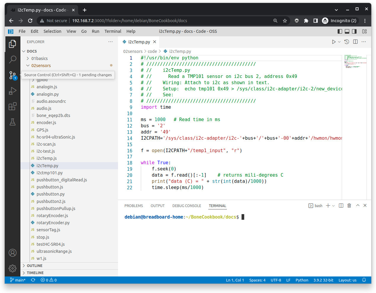 Visual Studio Code showing bash terminal